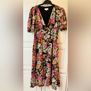 Floral Women's Dress - Pink, Orange, Brown